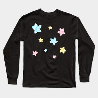 Cute Kawaii Pastel Swirl Star Pattern Long Sleeve T-Shirt